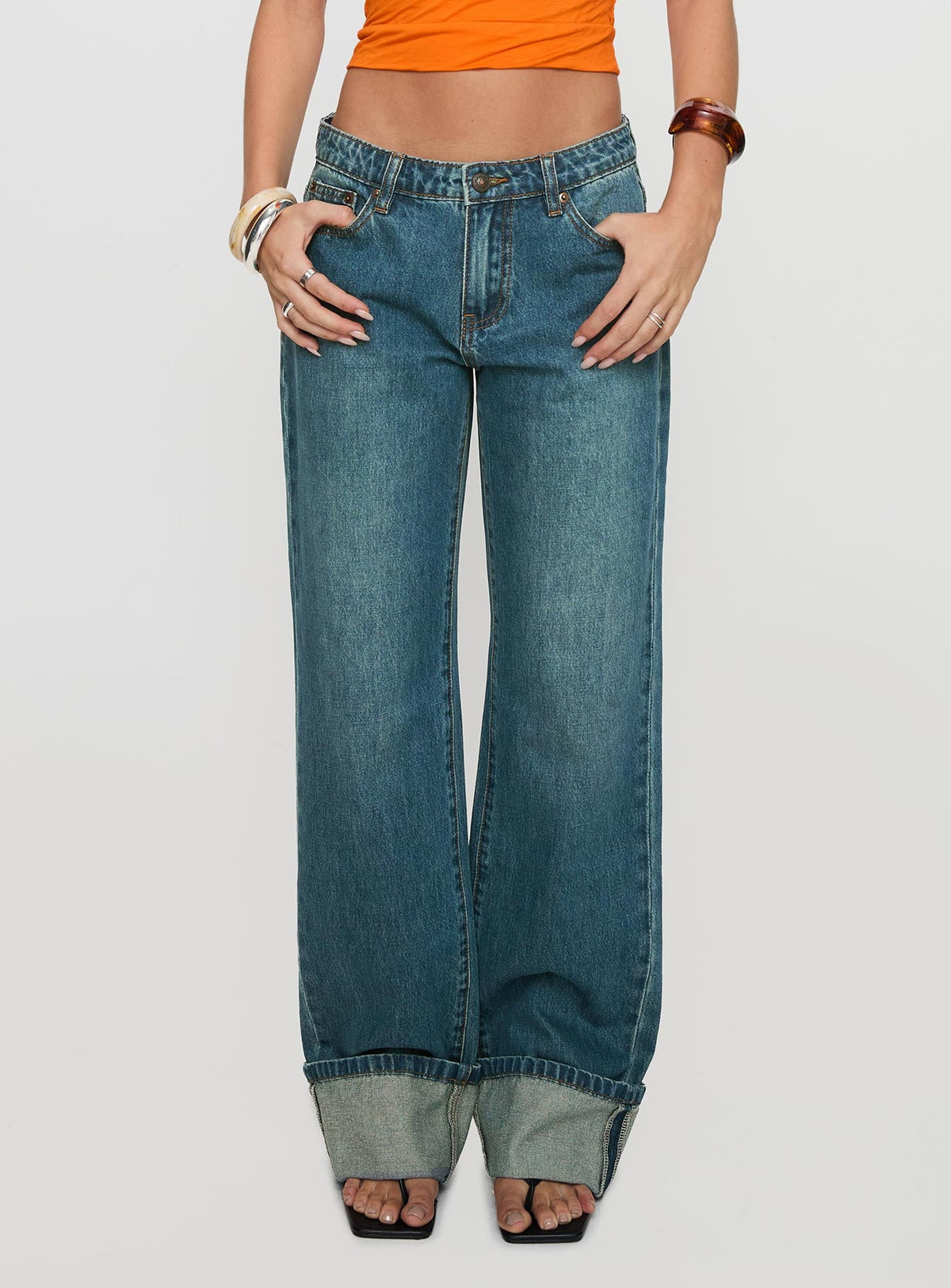 Toros Mid Rise Denim Jeans Mid Blue