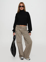 Sayge Mock Neck Knit Sweater Black