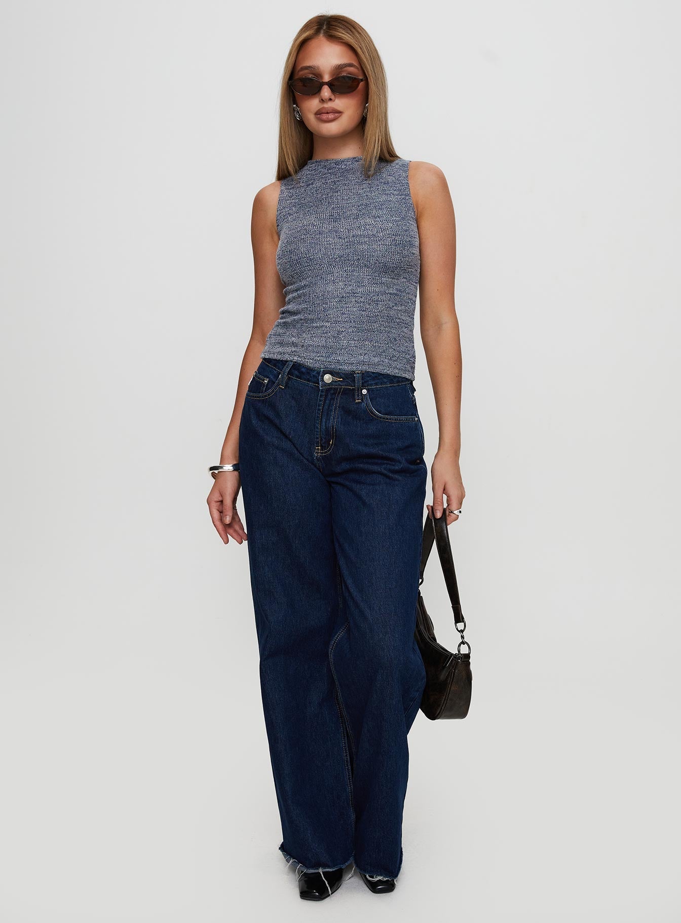Get It Together High Neck Top Blue Marle
