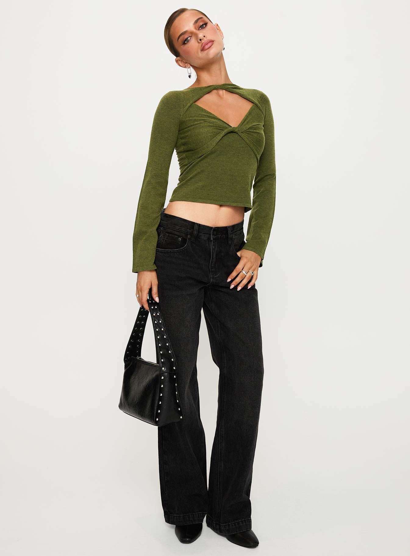 Giordani Long Sleeve Twist Top Moss Green