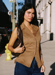 Oh So Retro Faux Suede Vest Beige