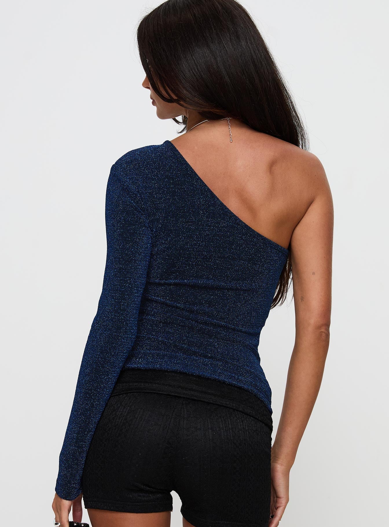 Dance All Night One Sleeve Top Navy Glitter